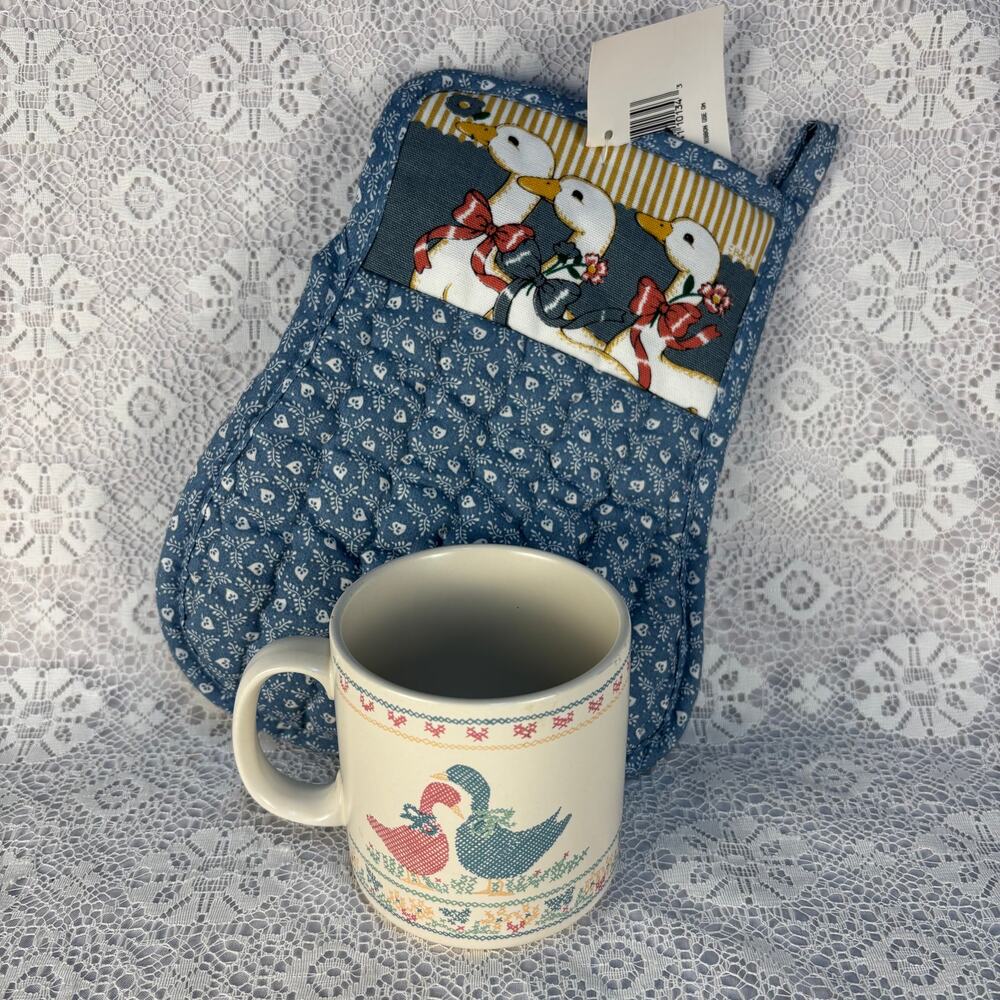 Vintage Duck Goose Kitchen Lot Russ Berrie Mug Cookstown Oven Mitt NWT